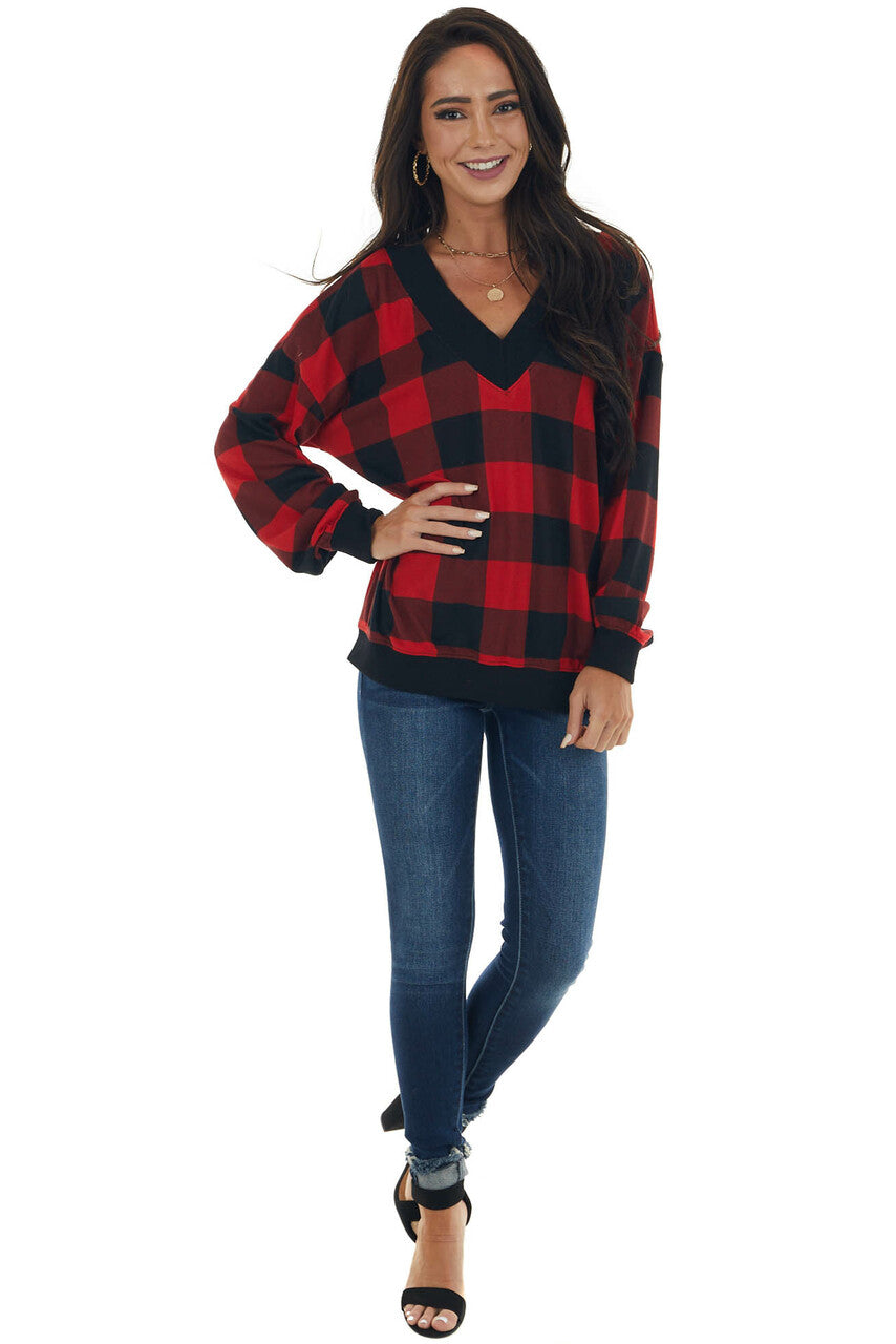 Ruby Buffalo Plaid Long Sleeve Knit Top