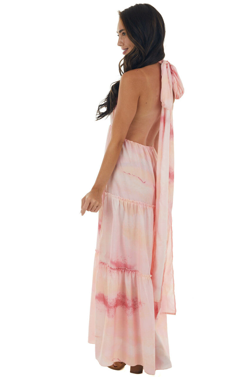 Cherry Blossom Tie Dye Halter Neck Maxi Dress