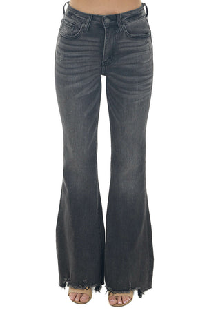 Vintage Black Mid Rise Raw Hem Flare Fit Jeans 