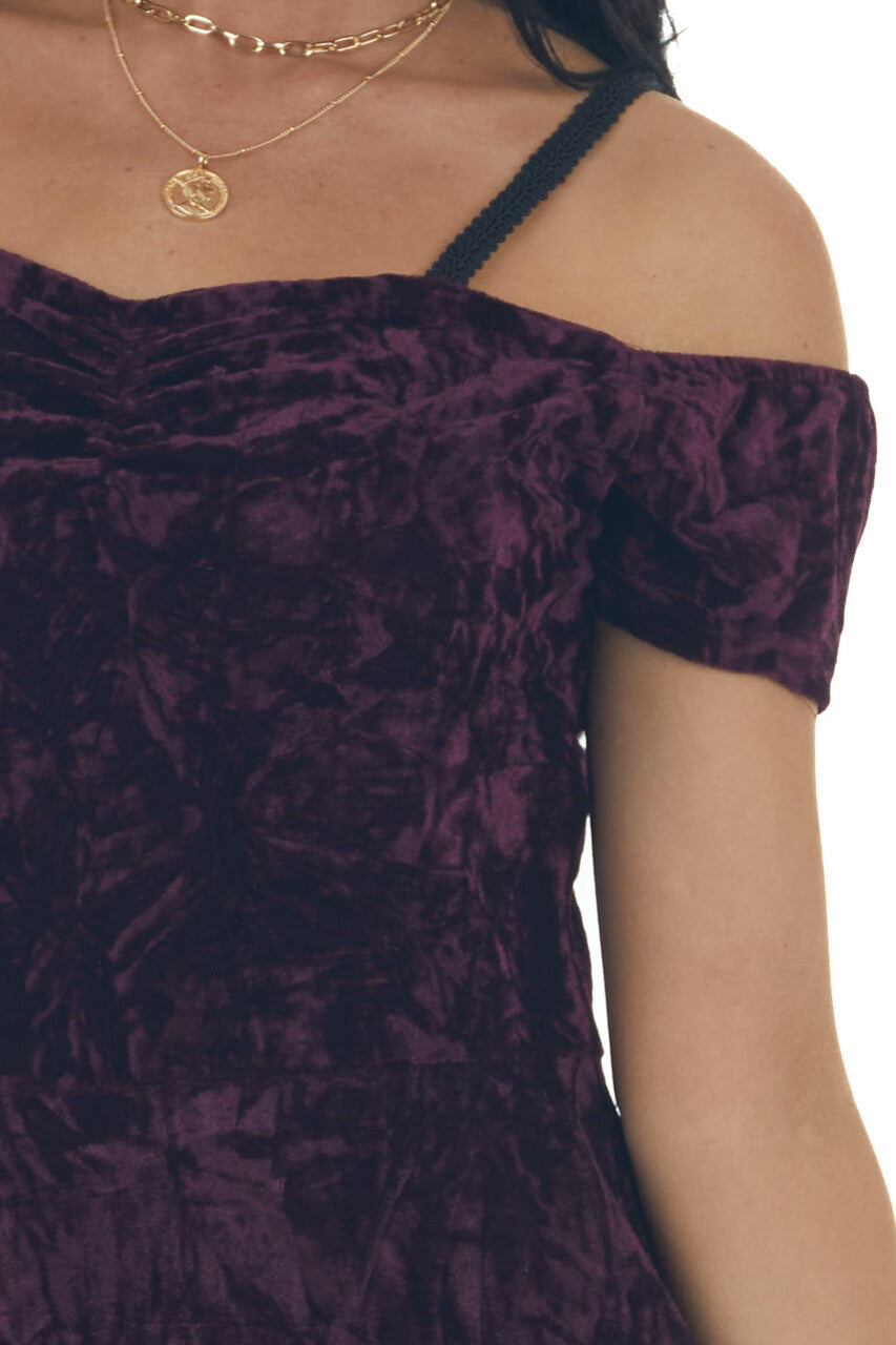 Plum Velvet Cold Shoulder Cap Sleeve Dress