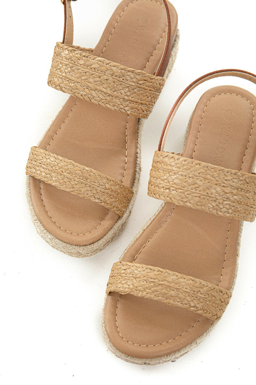 Beige Espadrille Platform Raffia Strap Sandals