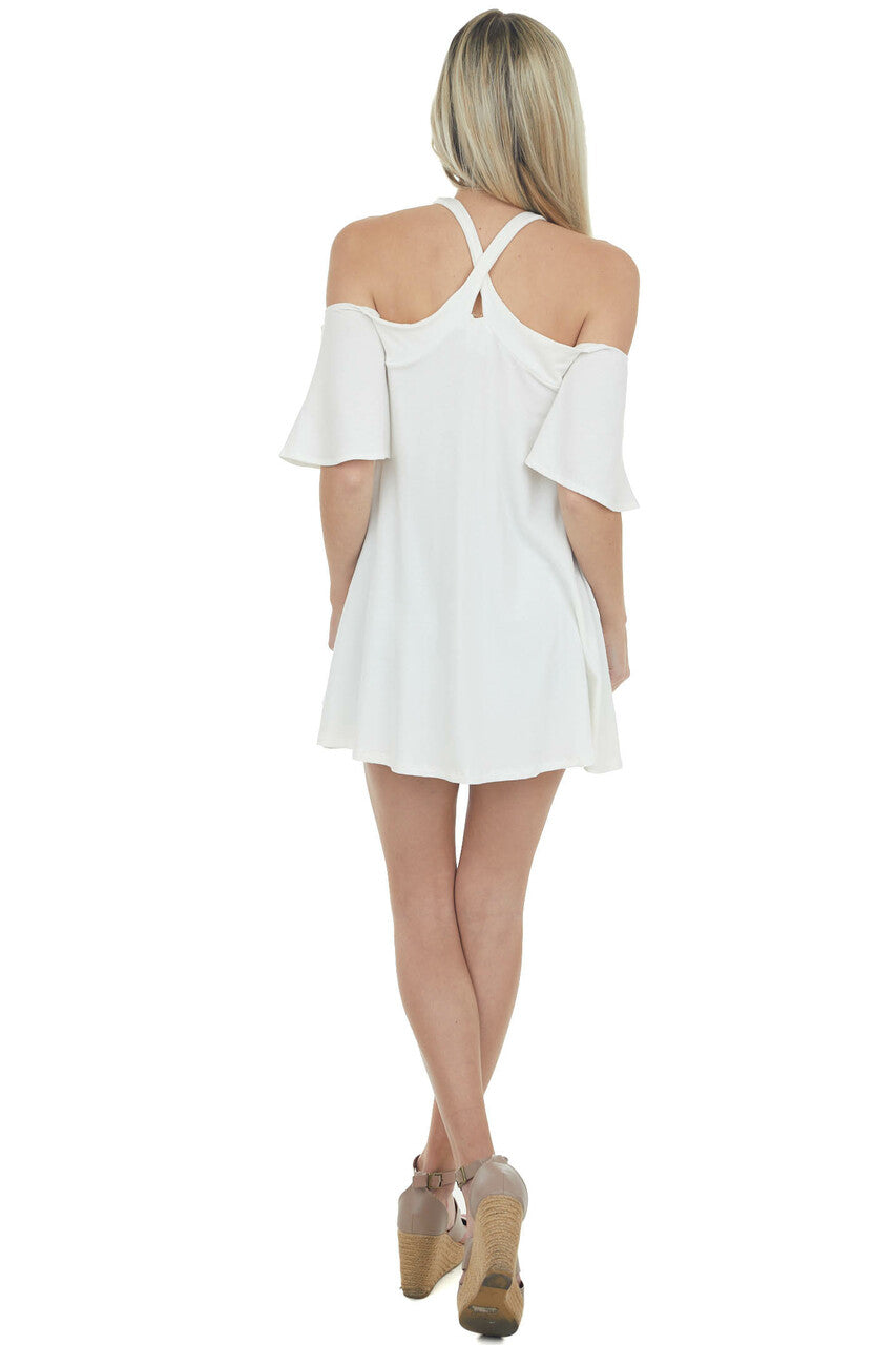 Ivory Flutter Sleeve Cold Shoulder Halter Top