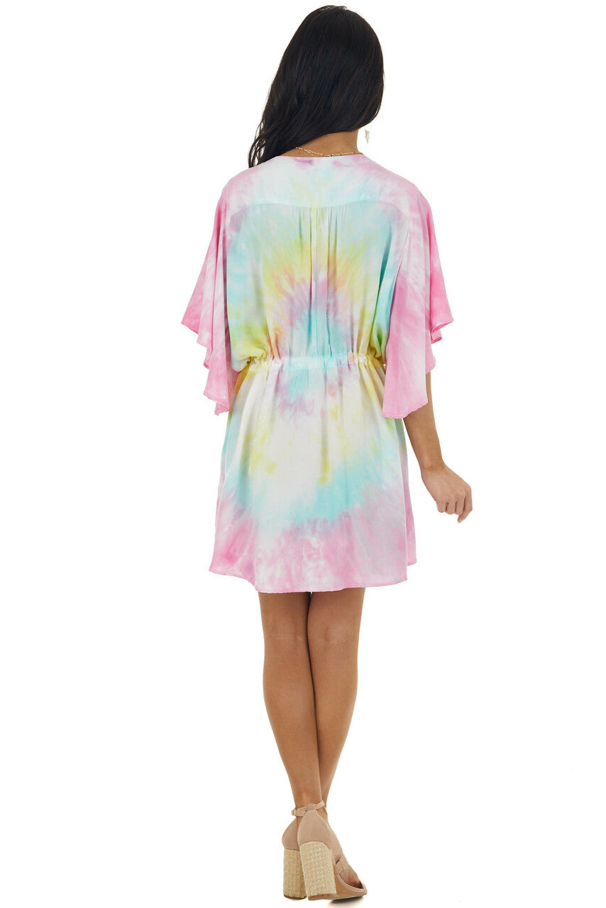 Multicolor Tie Dye Short Sleeve Button Dress
