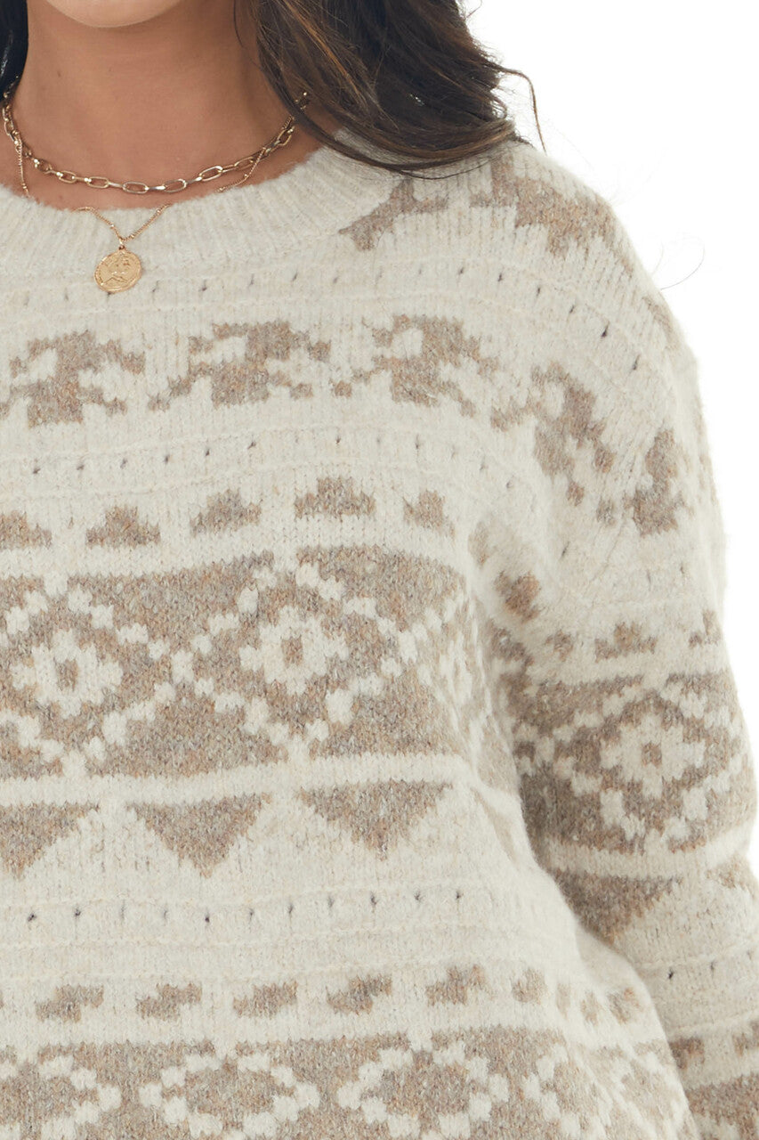 Champagne Printed Soft Brushed Knit Sweater 