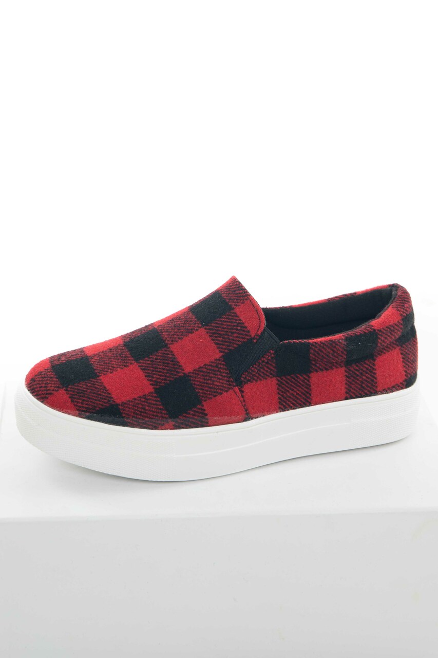 Cranberry Buffalo Plaid Slip On Sneakers 