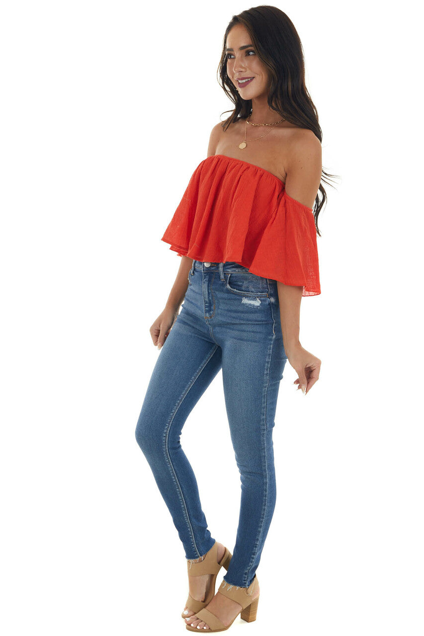 Dynamite Off the Shoulder Woven Flowy Crop Top 