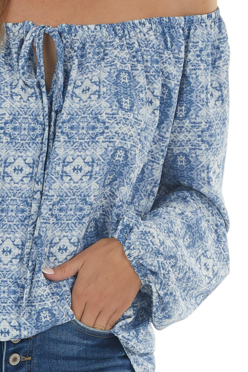 Ocean Blue Printed Off Shoulder Blouse