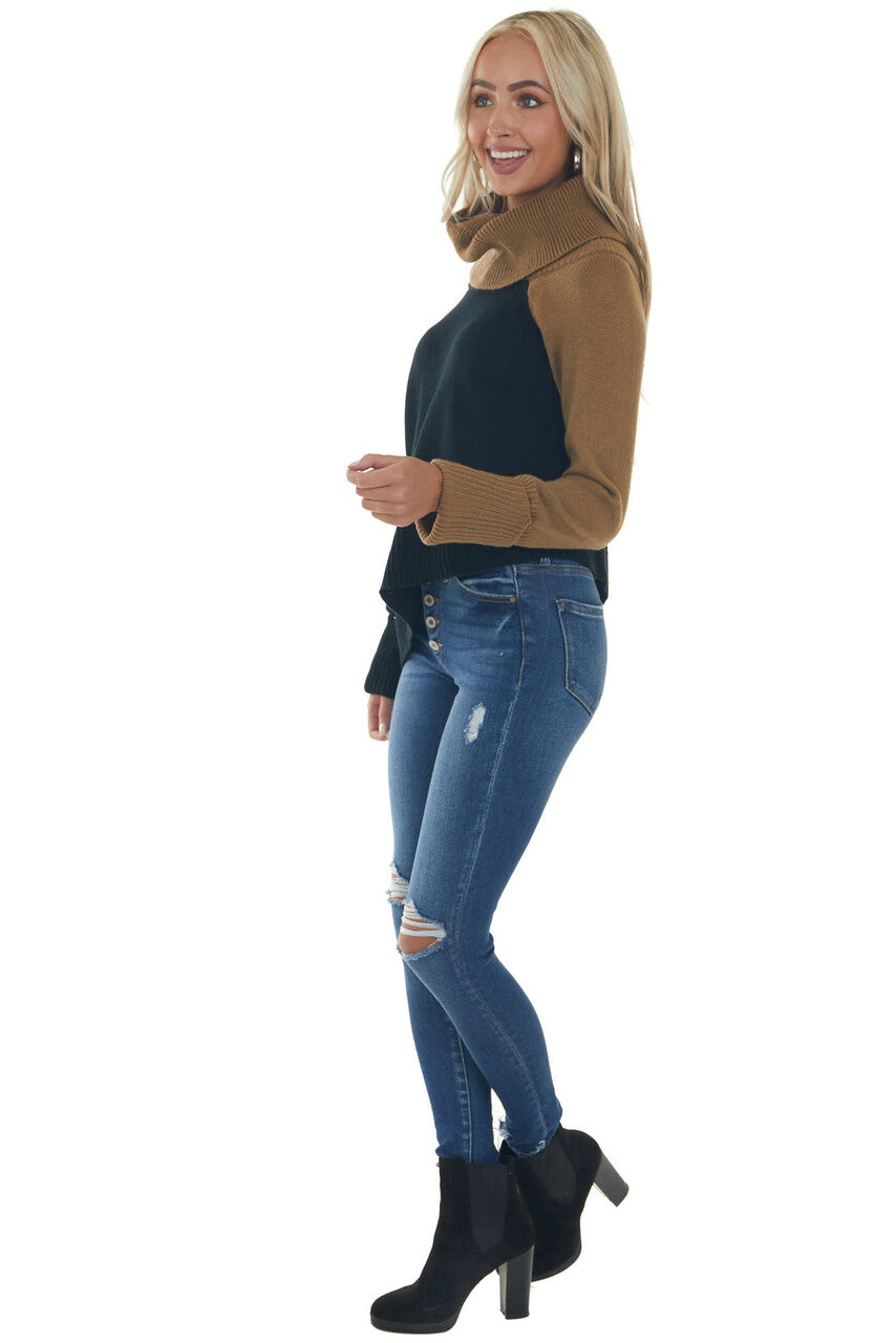 Black and Brown Sugar Cold Shoulder Sweater 