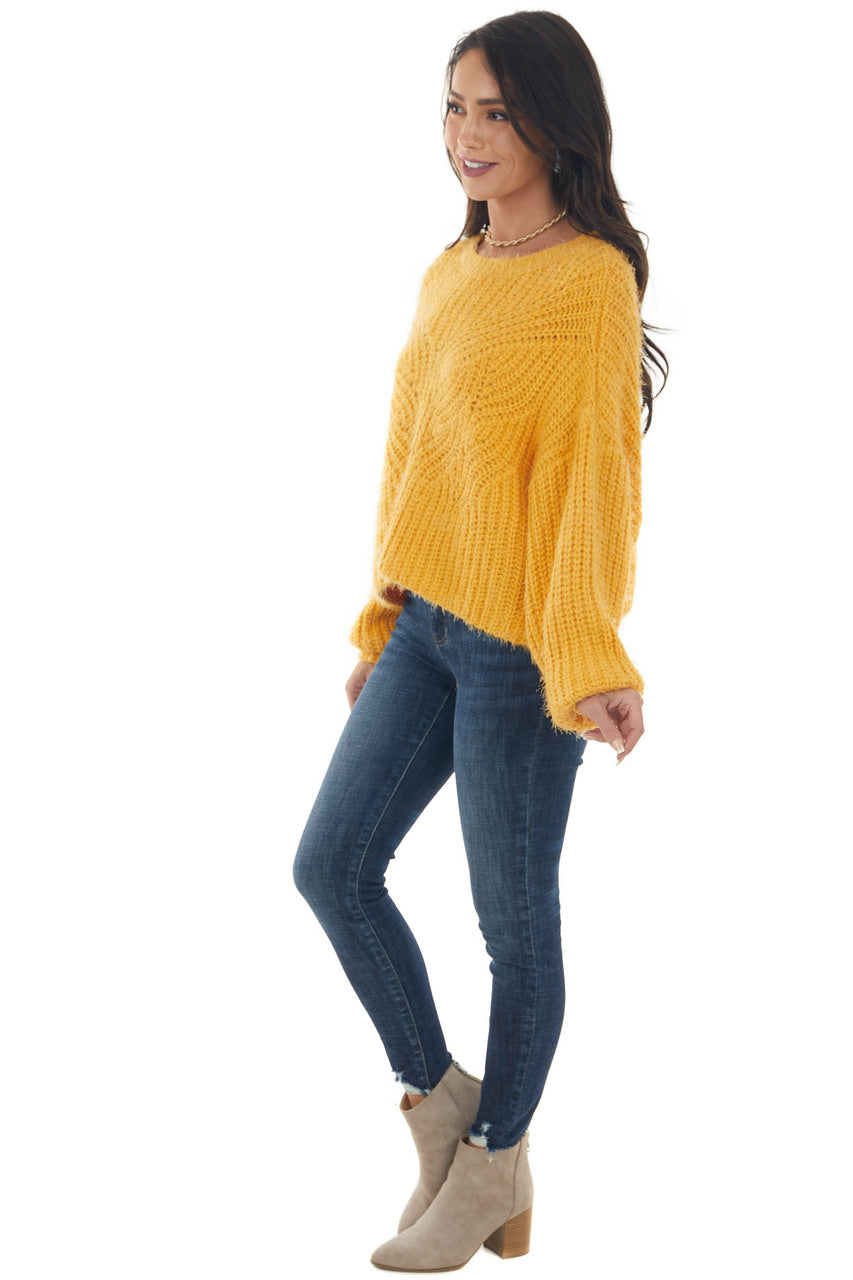 Amber Long Sleeve Fuzzy Cable Knit Sweater