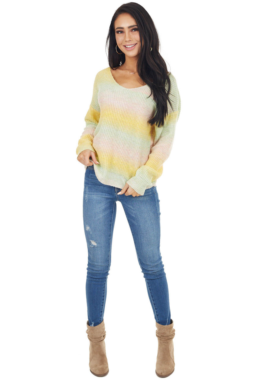 Yellow Multicolor Lightweight Sweater with Twist Back Detail