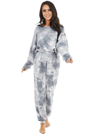 Charcoal and Ivory Tie Dye Print Joggers with Pockets 