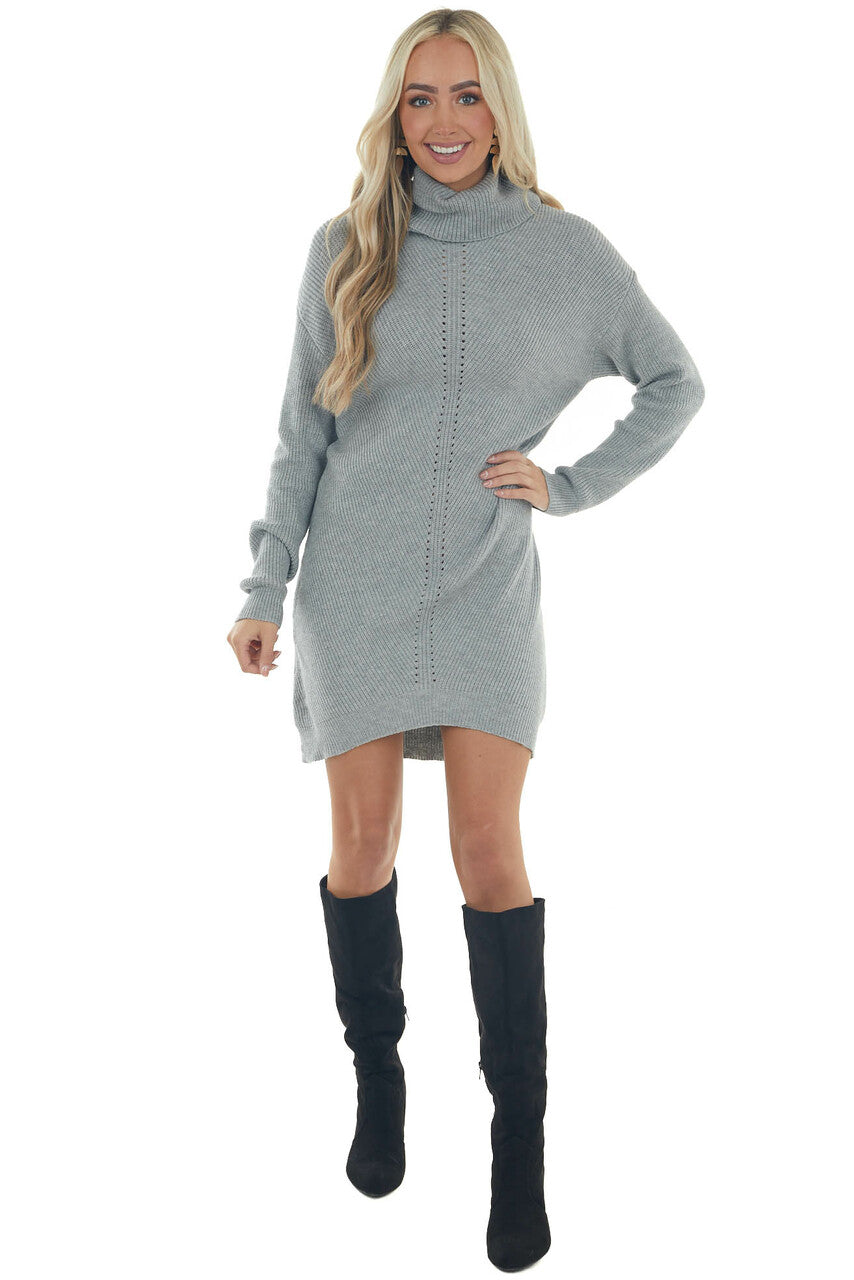 Dove Grey Cowl Neck Sweater Dress with Small Cutout Details