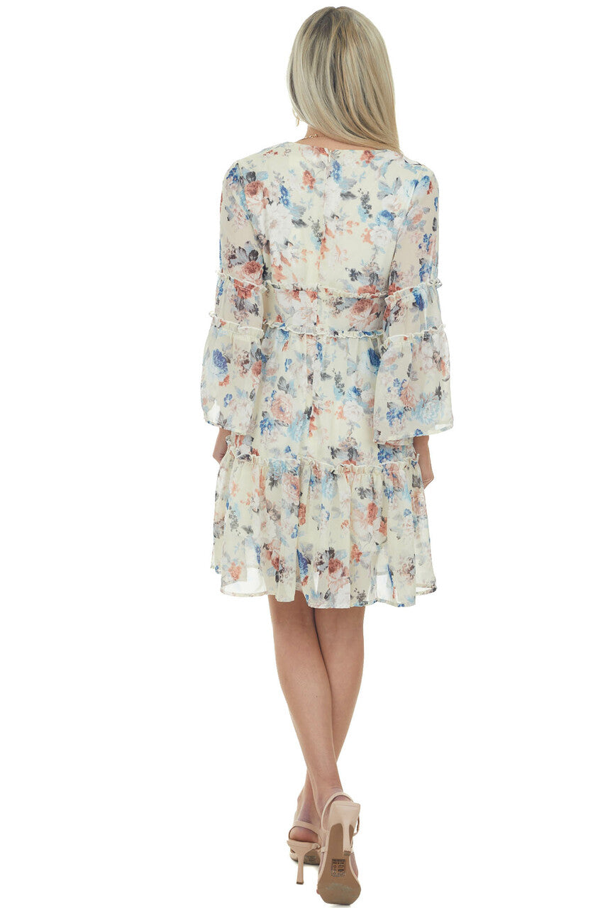 Honeysuckle Floral Tiered V Neck Short Dress
