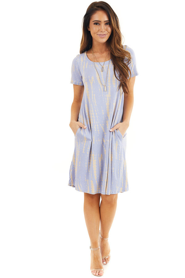 Light Periwinkle Short Tie Dye Dress with Criss Cross Back front full body