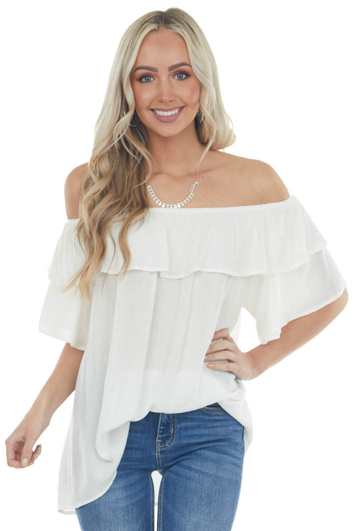 Ivory Off the Shoulder Metallic Thread Blouse 