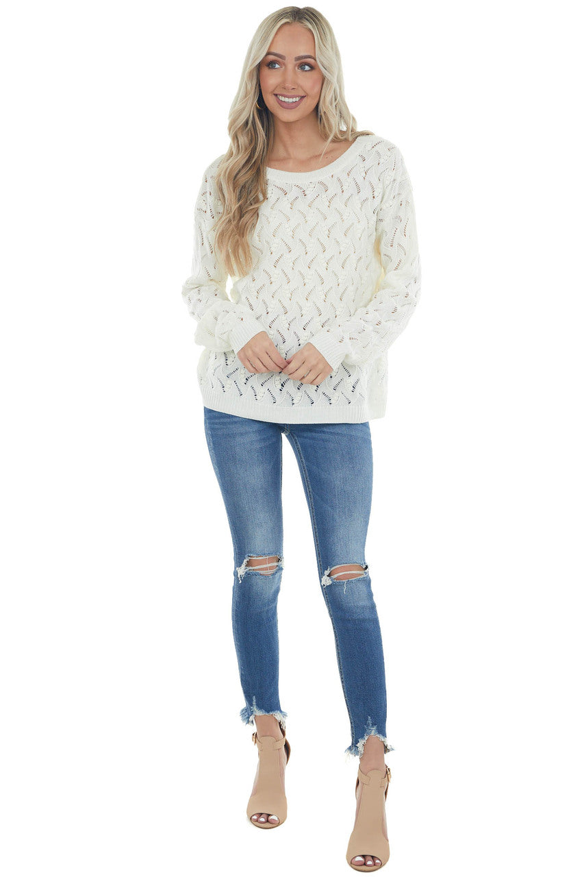 Cream Open Back Pointelle Knit Sweater