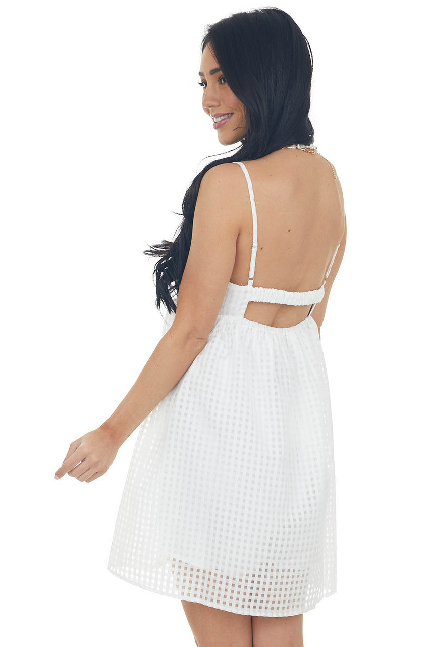 White Gingham Sleeveless Babydoll Mini Dress