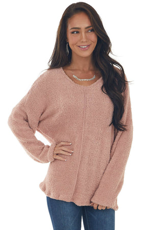 Hazy Blush Soft Sherpa Drop Shoulder Sweater