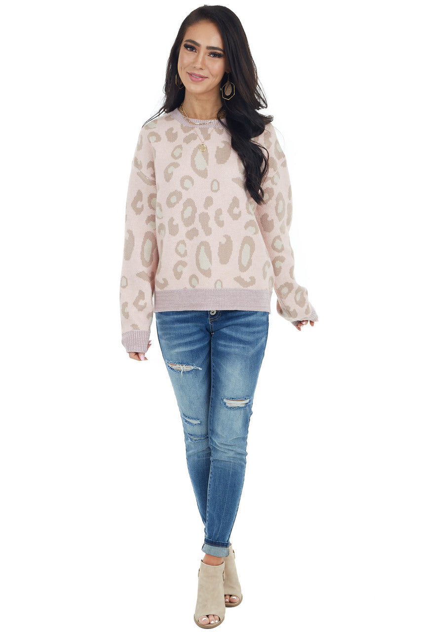 Dusty Blush Leopard Print Long Sleeve Knit Sweater