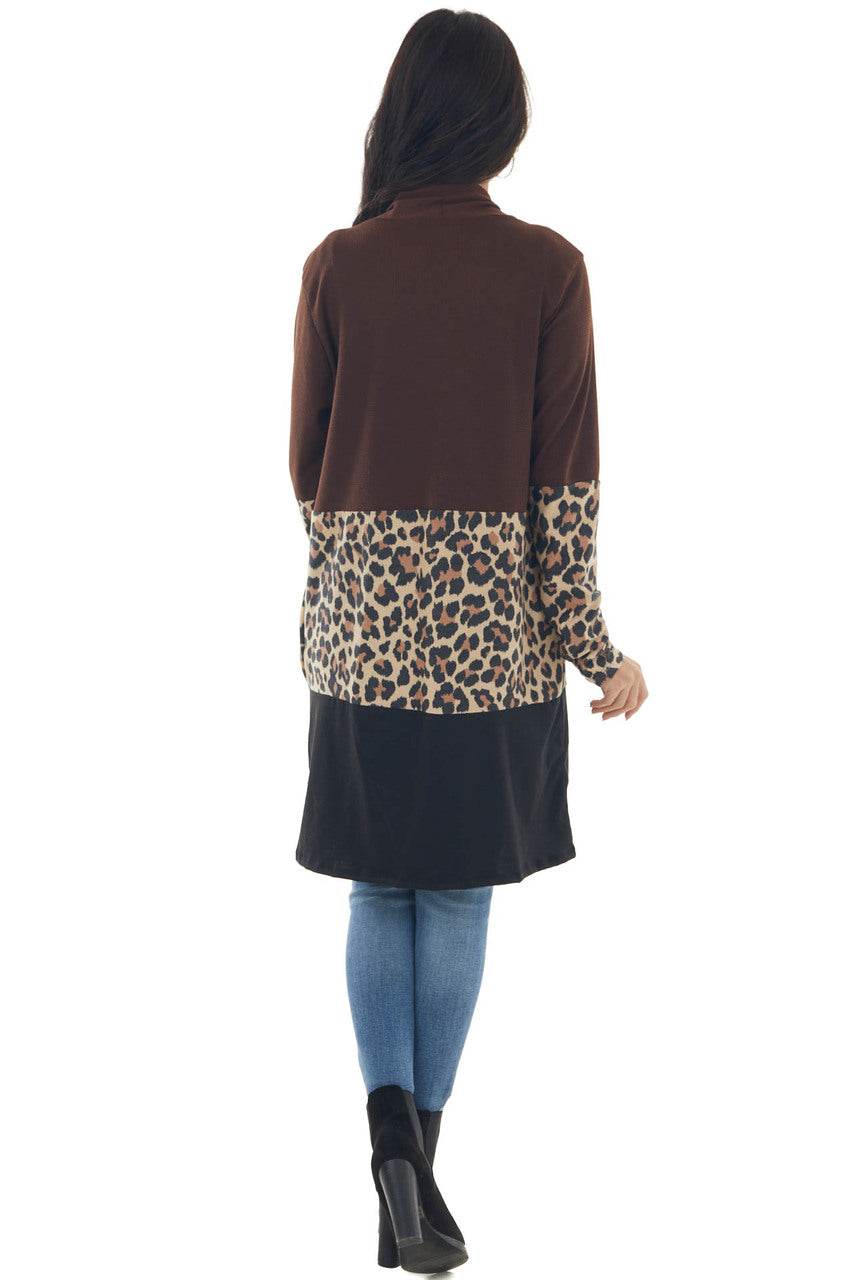 Chocolate Colorblock Leopard Print Cardigan