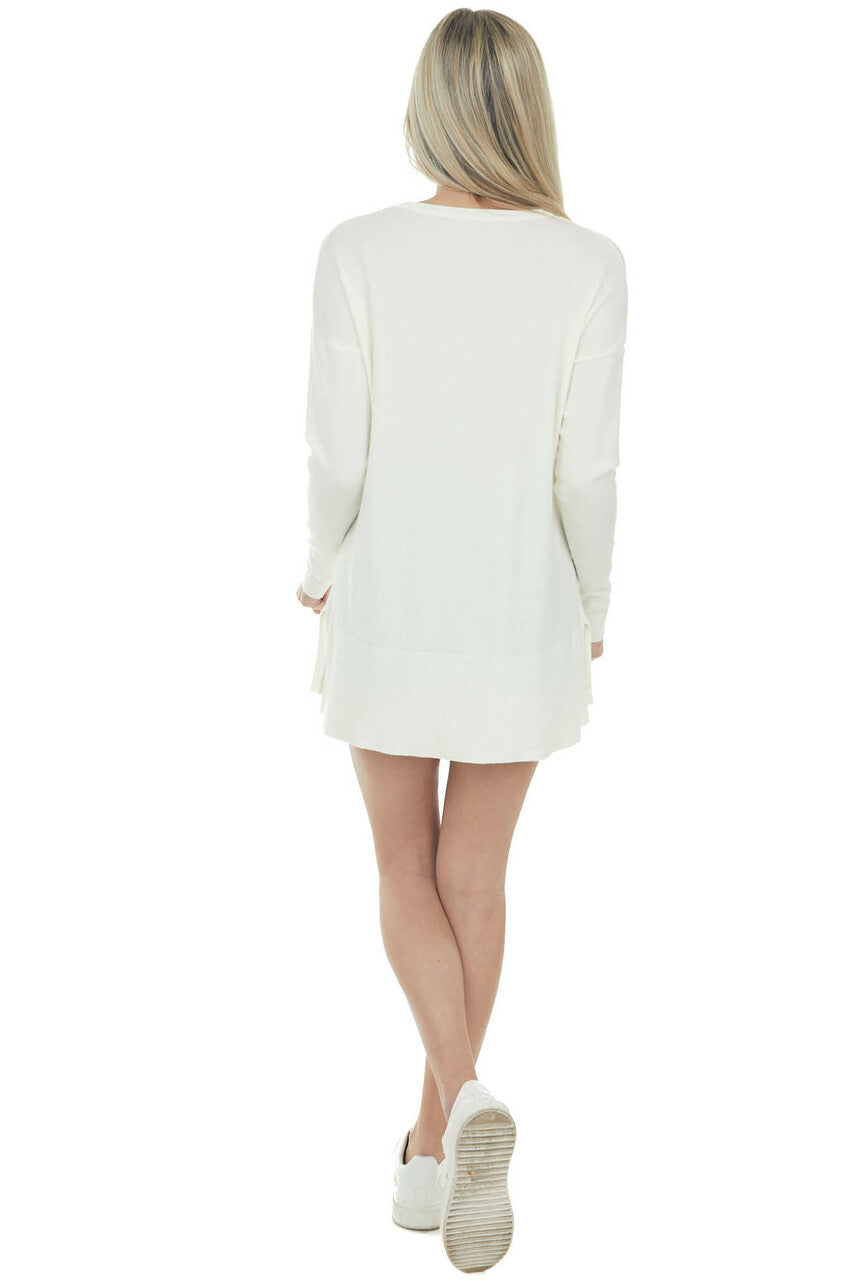 Cream Super Soft Knit Top with Ribbed Sides