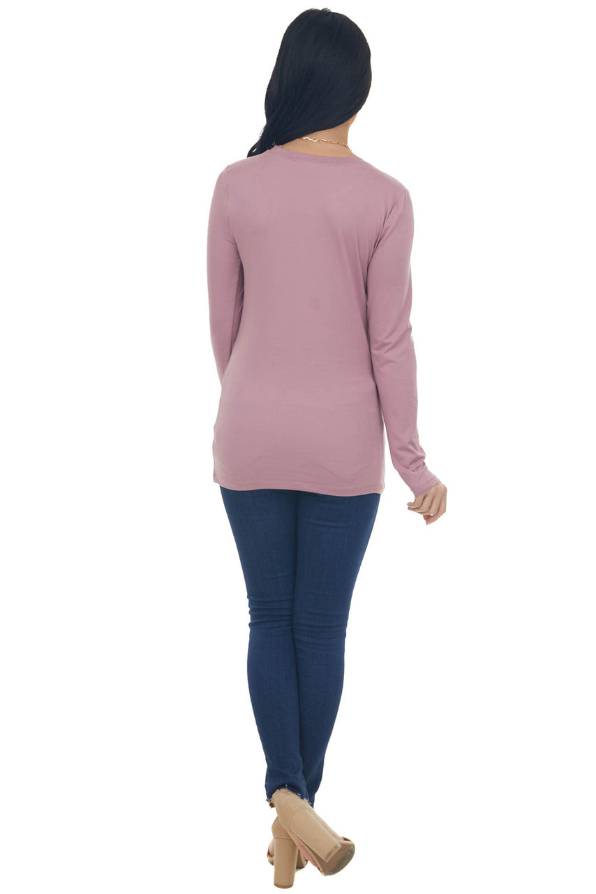 Mauve Solid Soft Knit Top with Long Sleeves