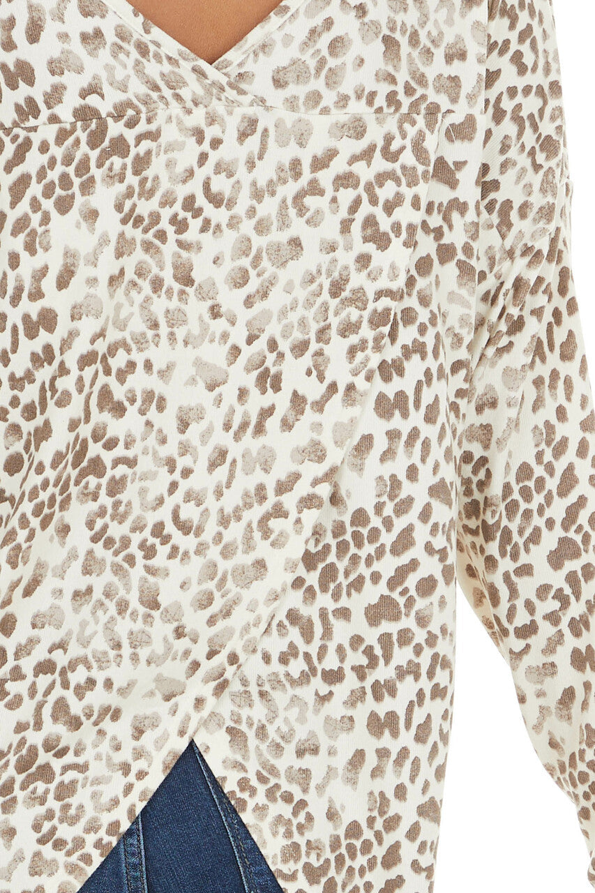 Cream and Taupe Leopard Print Open Back Oversized Top