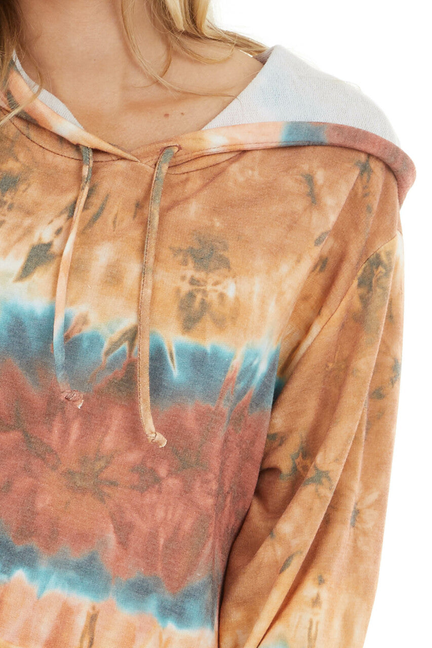 Camel and Rust Tie Dye Long Sleeve Lightweight Hoodie 