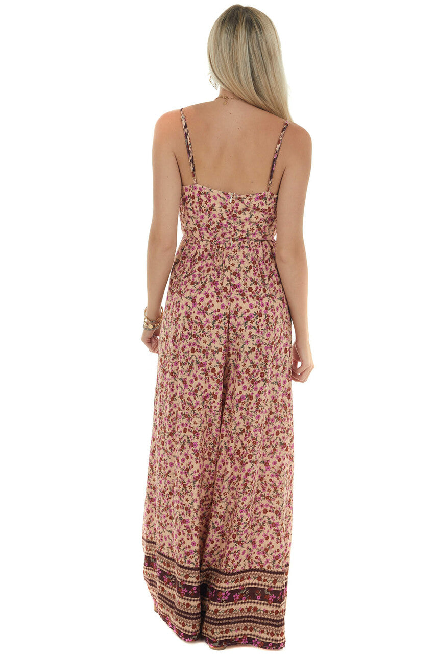 Peach Ditsy Floral Wide Leg Cut Out Jumpsuit