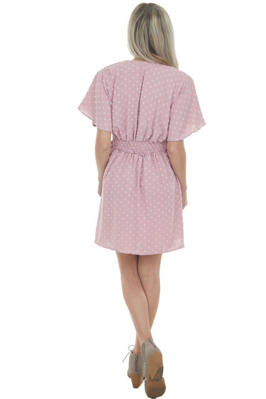 Pale Punch Swiss Dot Smocked Waist Mini Dress 