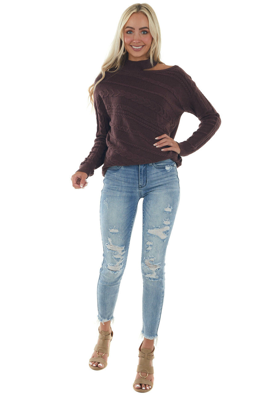 Faded Eggplant Cold Shoulder Knit Sweater Top