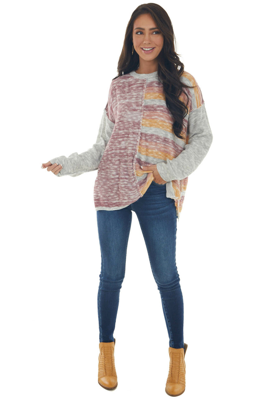 Heather Grey Colorful Top with Exposed Seams