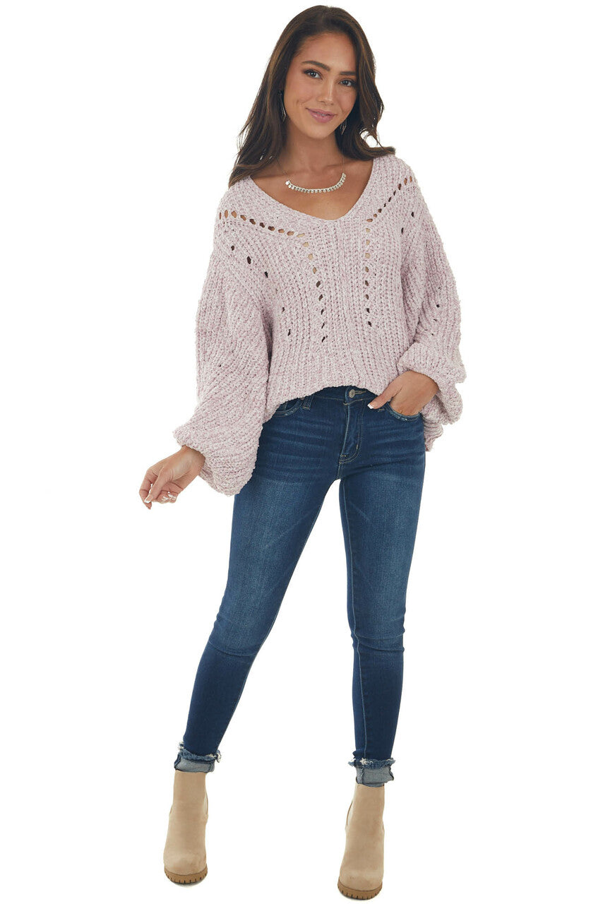 Blush Two Tone Chenille Pointelle Sweater