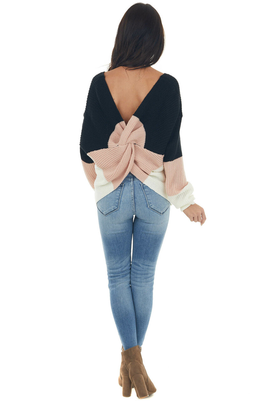 Tea Rose Colorblock Sweater with Twist Back 