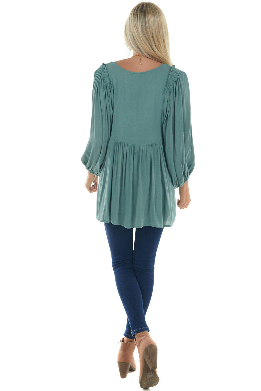 Juniper Bubble Sleeve Babydoll Woven Top