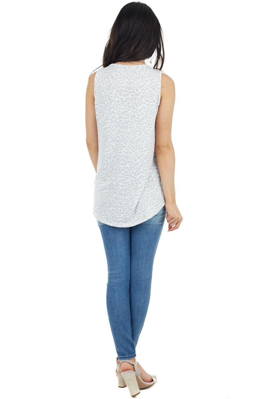 Ivory and Dove Grey Leopard Print Sleeveless Knit Top