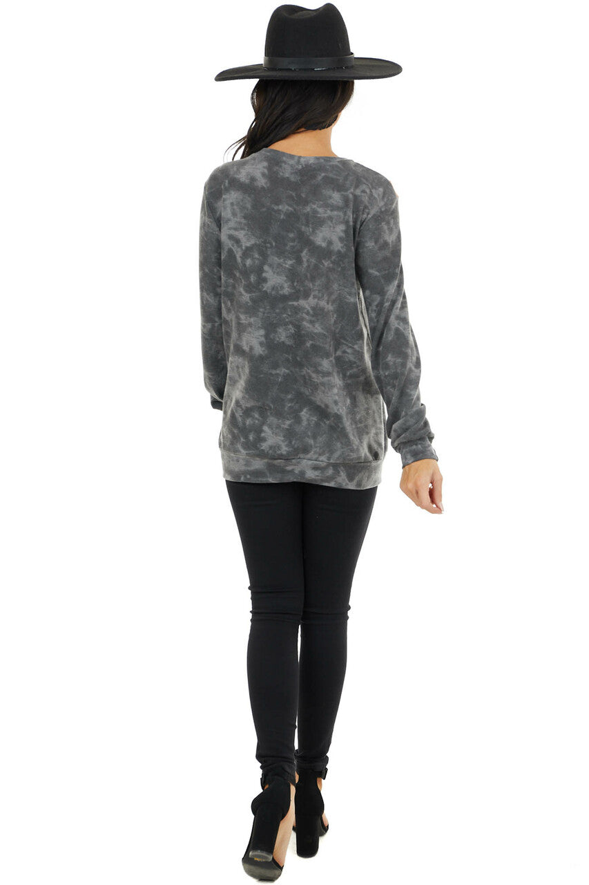 Charcoal and Tangerine Knit Top with Leopard Print Detail 