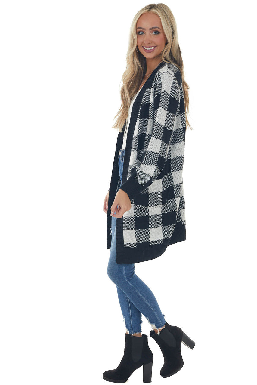 Off White Buffalo Plaid Puff Sleeve Cardigan