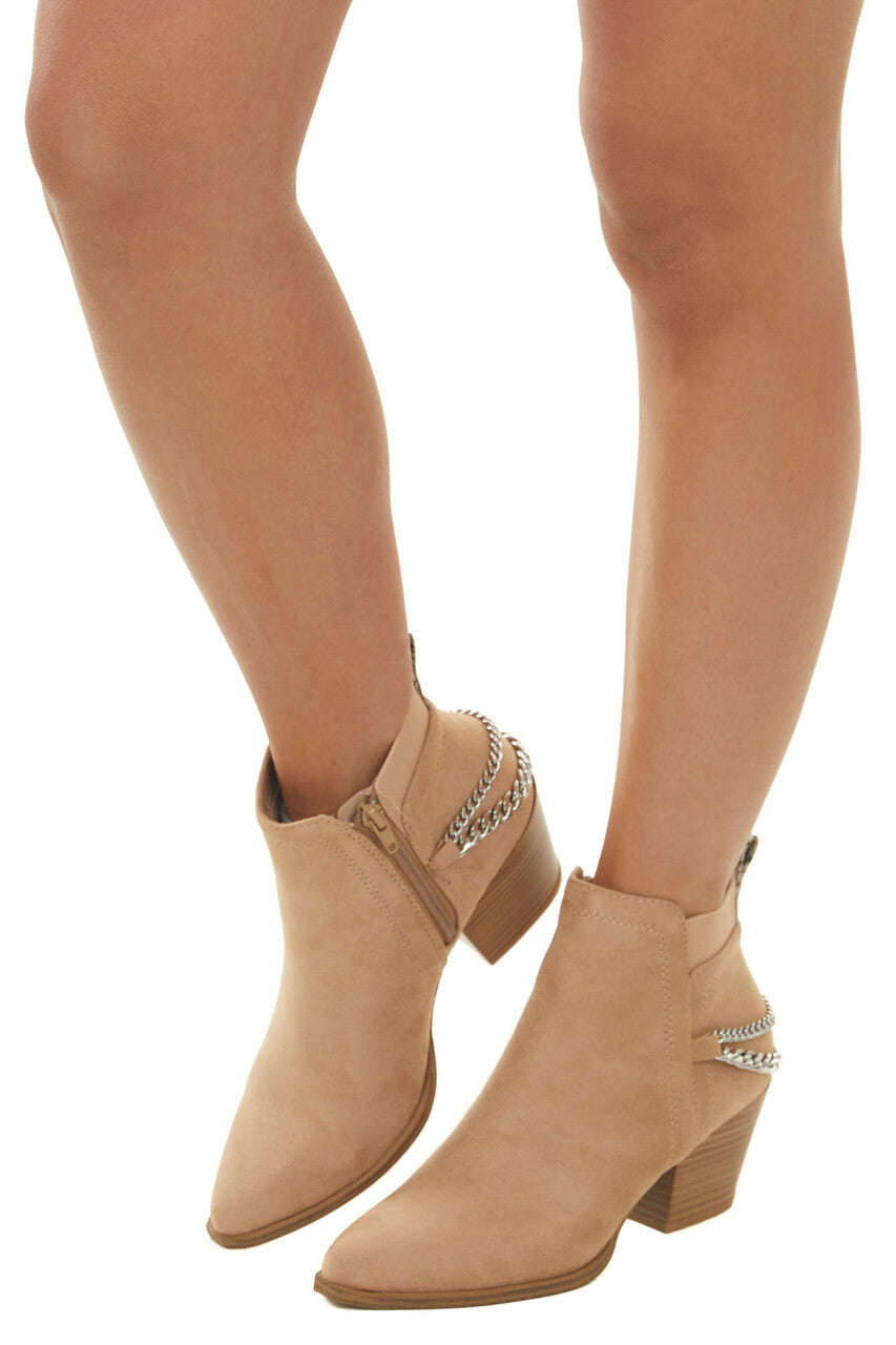 Rich Latte Zip Up Booties with Chain Detail