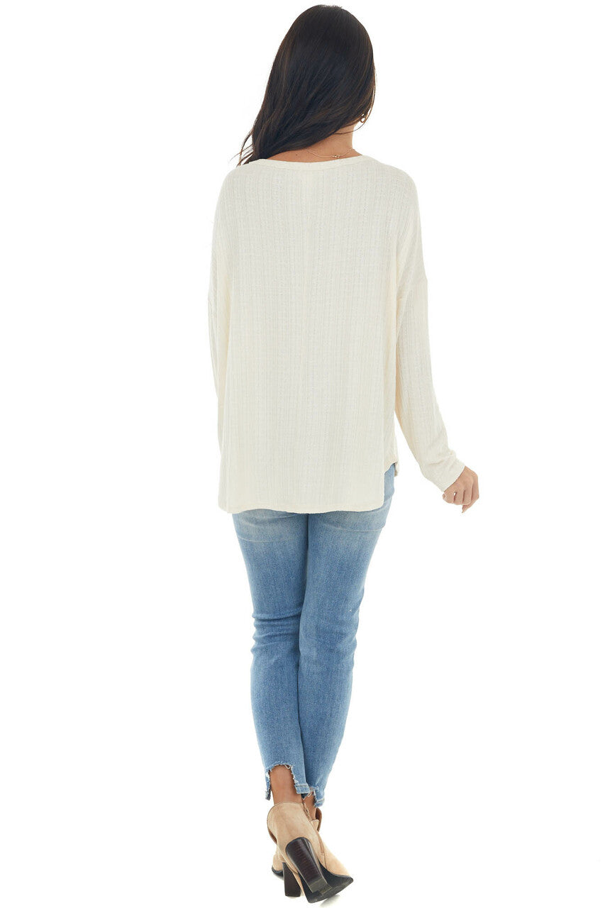 Champagne Textured Knit Top with Chest Pocket