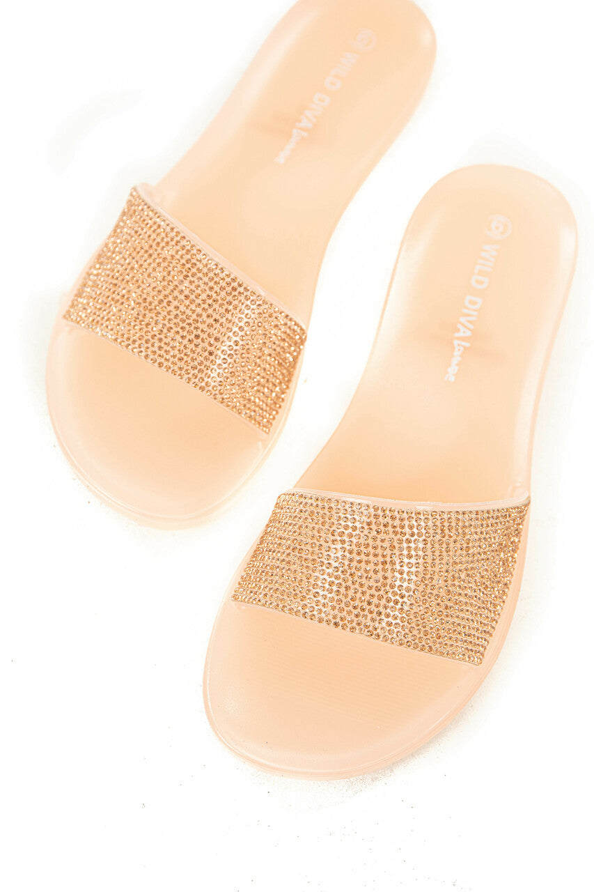 Peach Jelly Sandal with Rose Gold Rhinestones