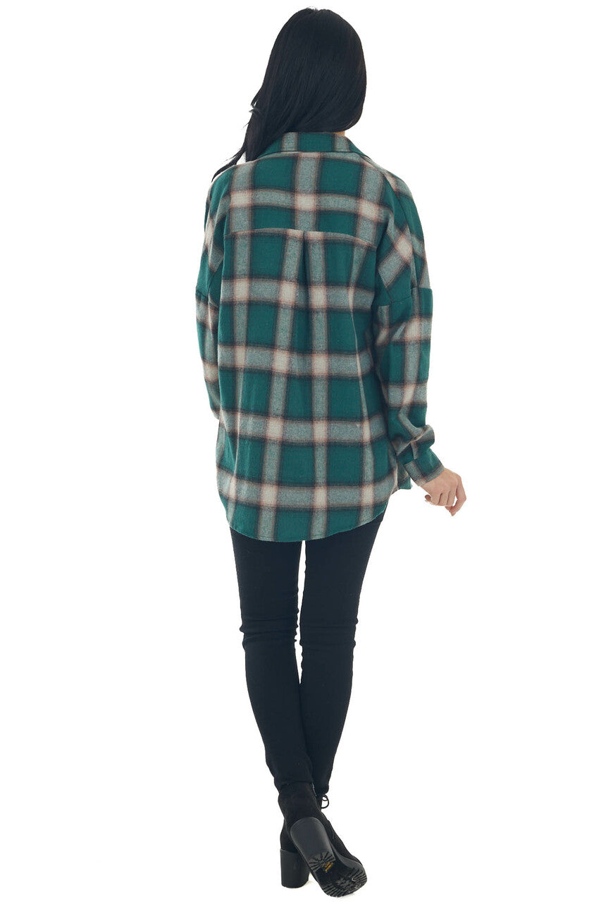 Forest Green Plaid Button Up Long Sleeve Top