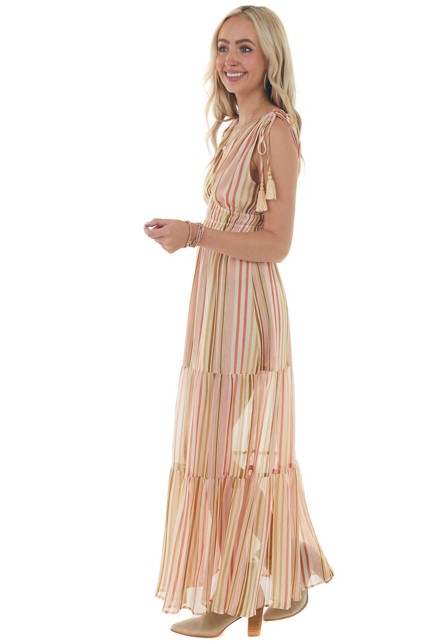 Ivory Multicolor Striped Tiered Maxi Dress