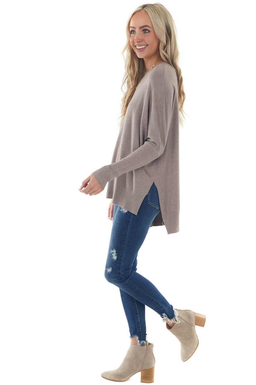 Quartz Grey Dolman Sleeve High Low Hem Sweater