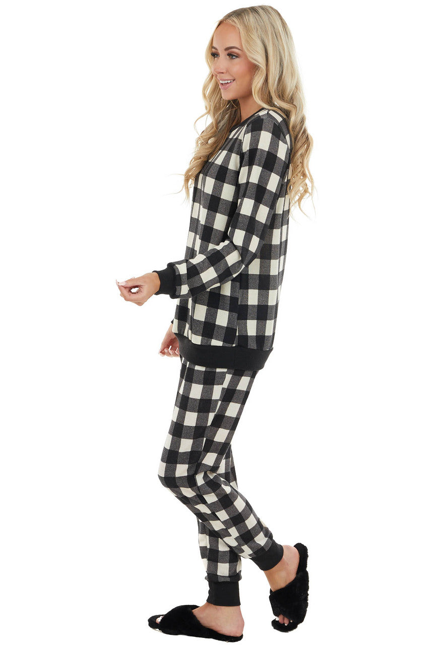 Black and White Buffalo Plaid Long Sleeve Knit Top