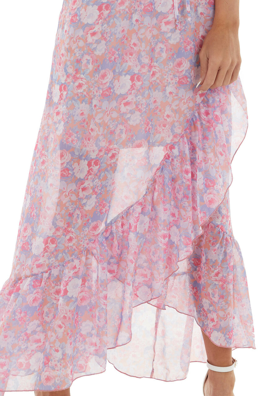 Watermelon Floral Print Surplice Maxi Dress