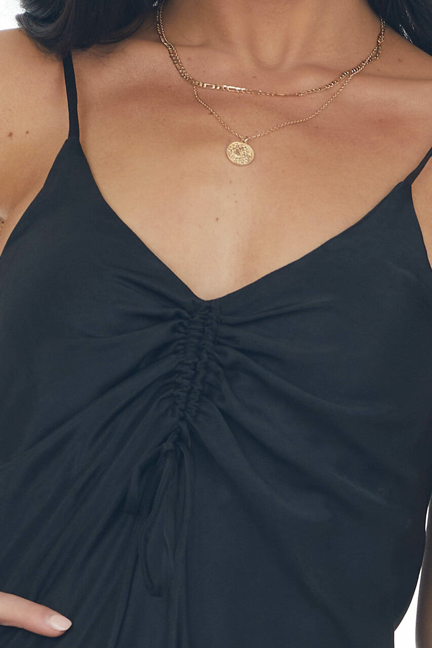 Black V Neck Spaghetti Strap Short Slip Dress