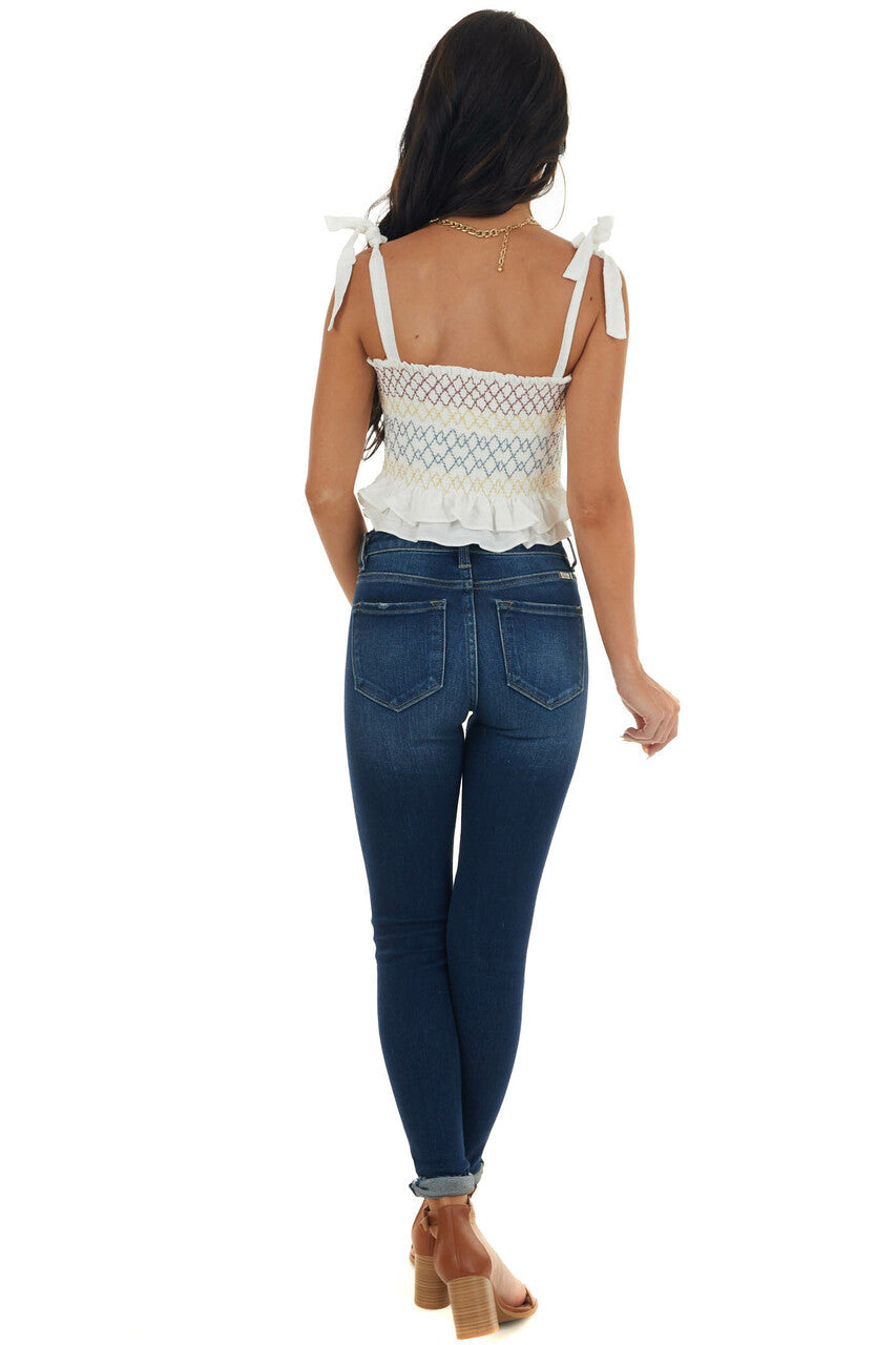 Off White Embroidered Sleeveless Cropped Top