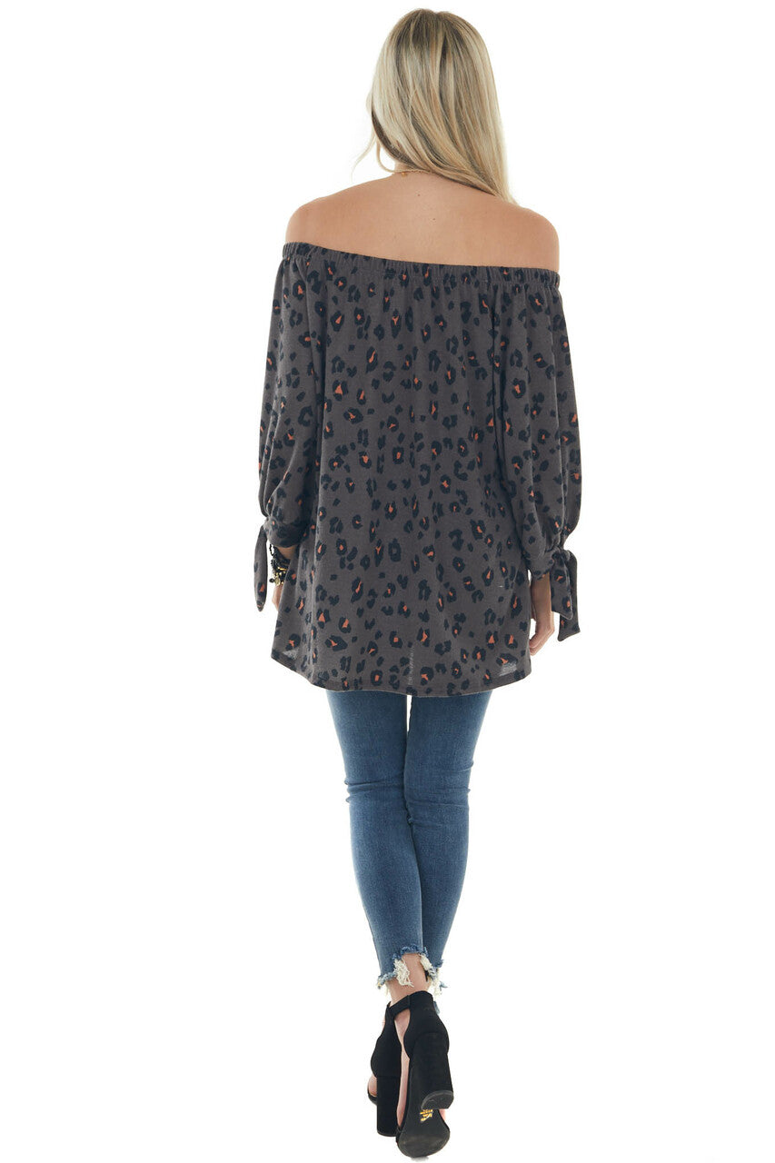Ash Leopard Print Off Shoulder Top with Ties