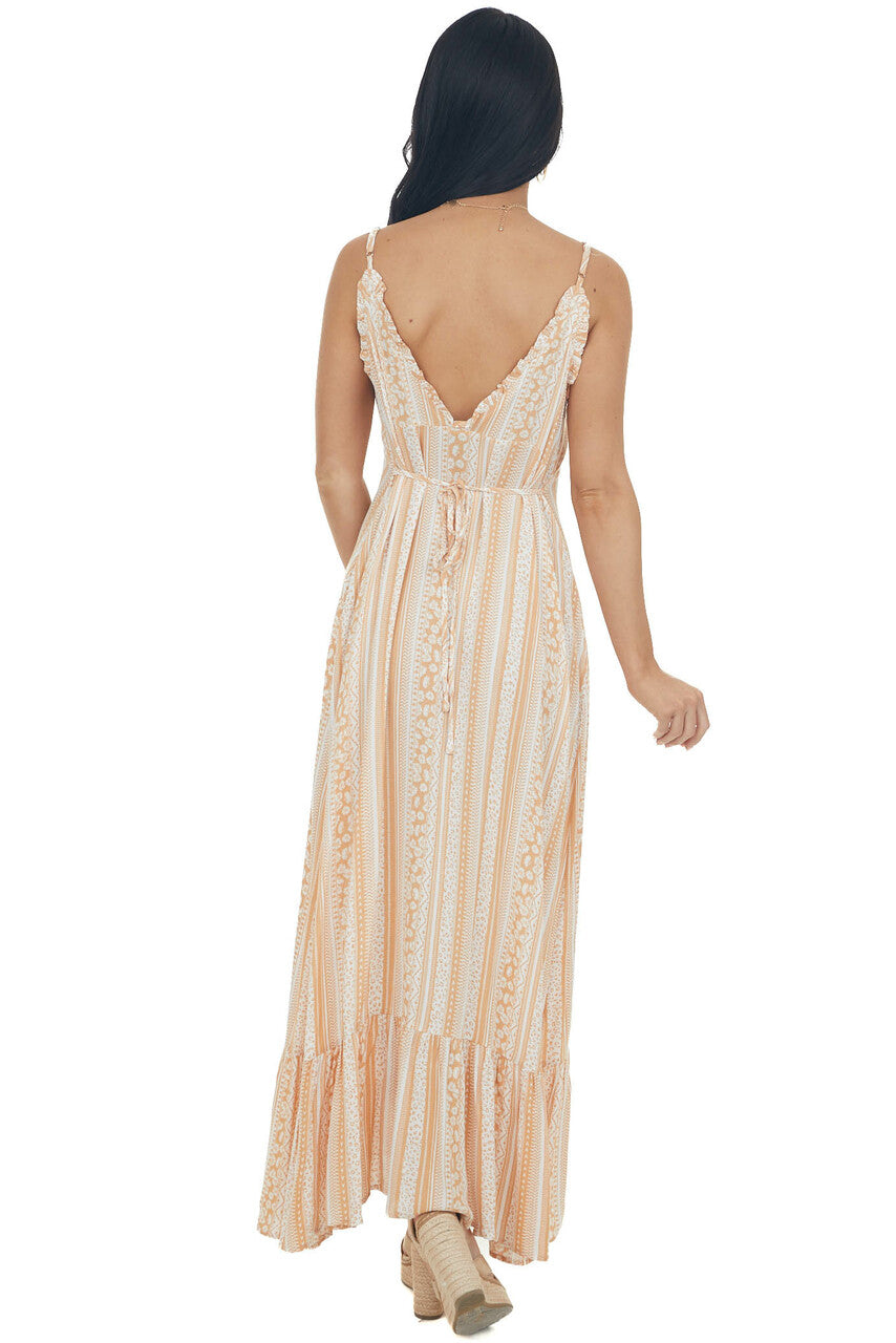 Melon and Ivory Printed Button Up Maxi Dress